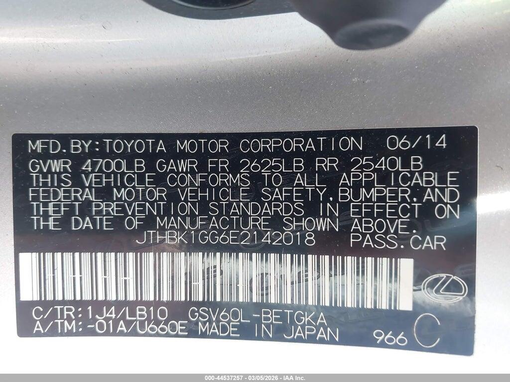 JTHBK1GG6E2142018 2014 LEXUS ES 350 photo no. 9