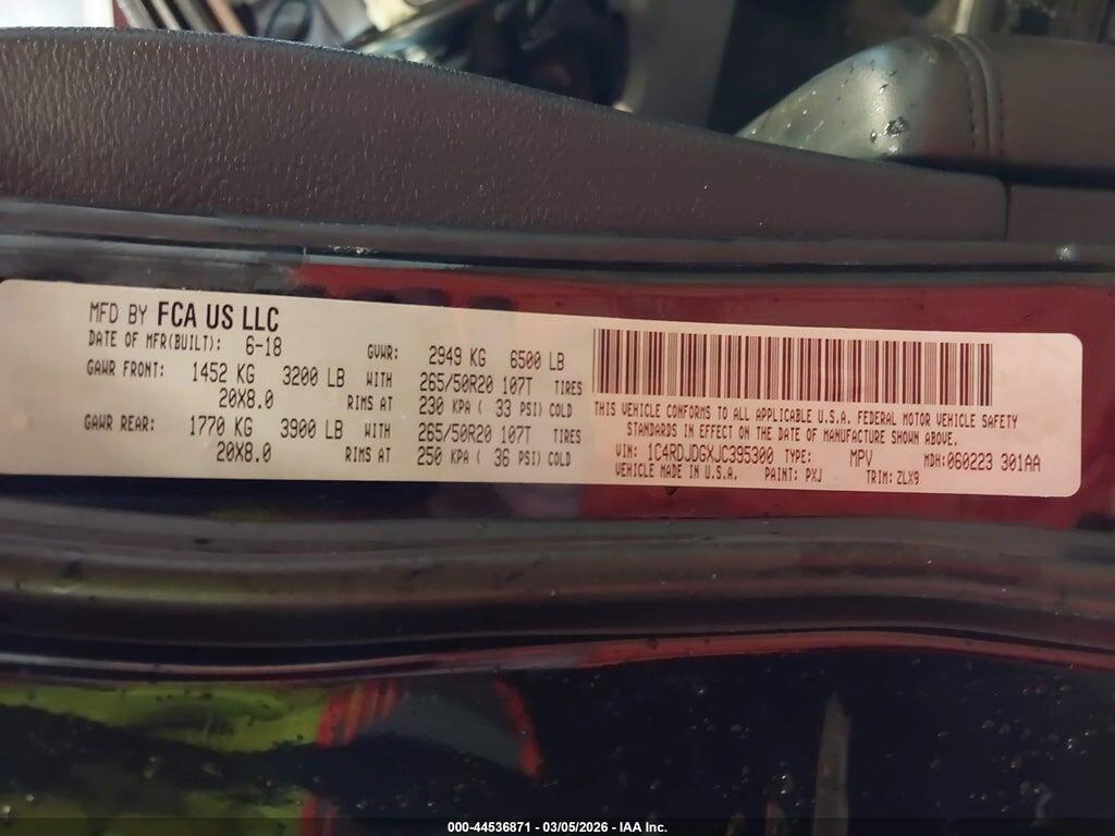 1C4RDJDGXJC395300 2018 DODGE DURANGO photo no. 9