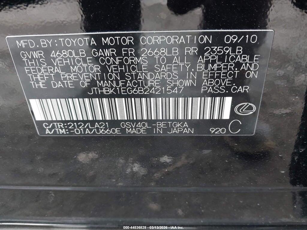 JTHBK1EG6B2421547 2011 LEXUS ES 350 photo no. 9