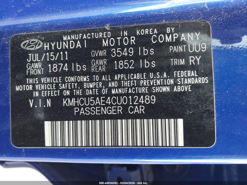 KMHCU5AE4CU012489 2012 HYUNDAI ACCENT photo no. 9