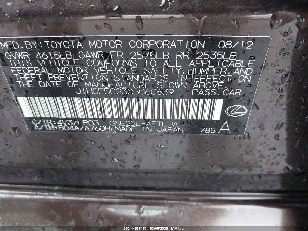 JTHCF5C23C5060639 2012 LEXUS IS 250 photo no. 9