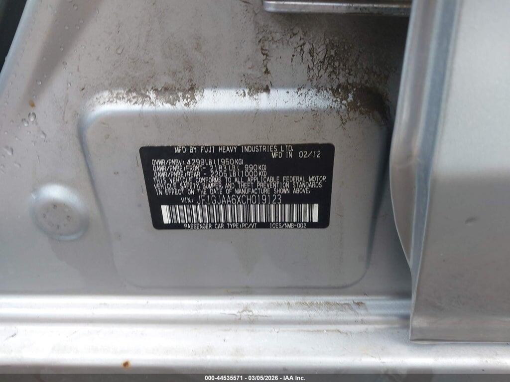JF1GJAA6XCH019123 2012 SUBARU IMPREZA photo no. 9