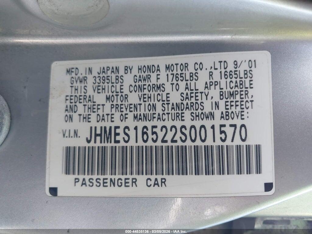 JHMES16522S001570 2002 HONDA CIVIC photo no. 9
