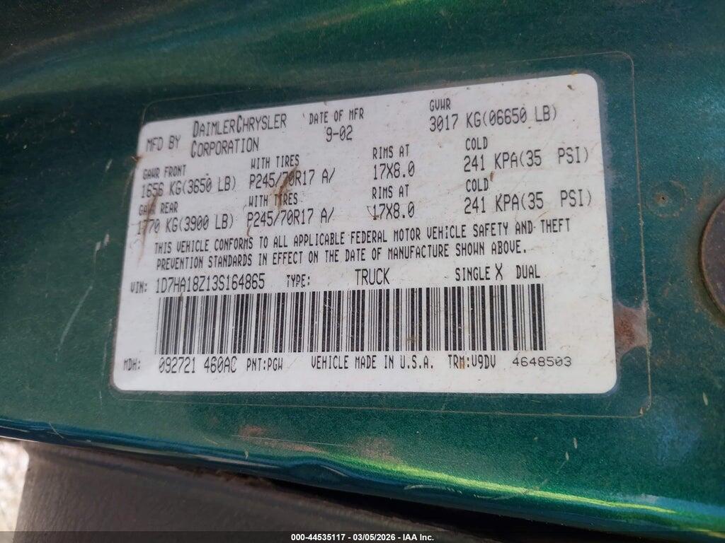 1D7HA18Z13S164865 2003 DODGE RAM 1500 photo no. 9