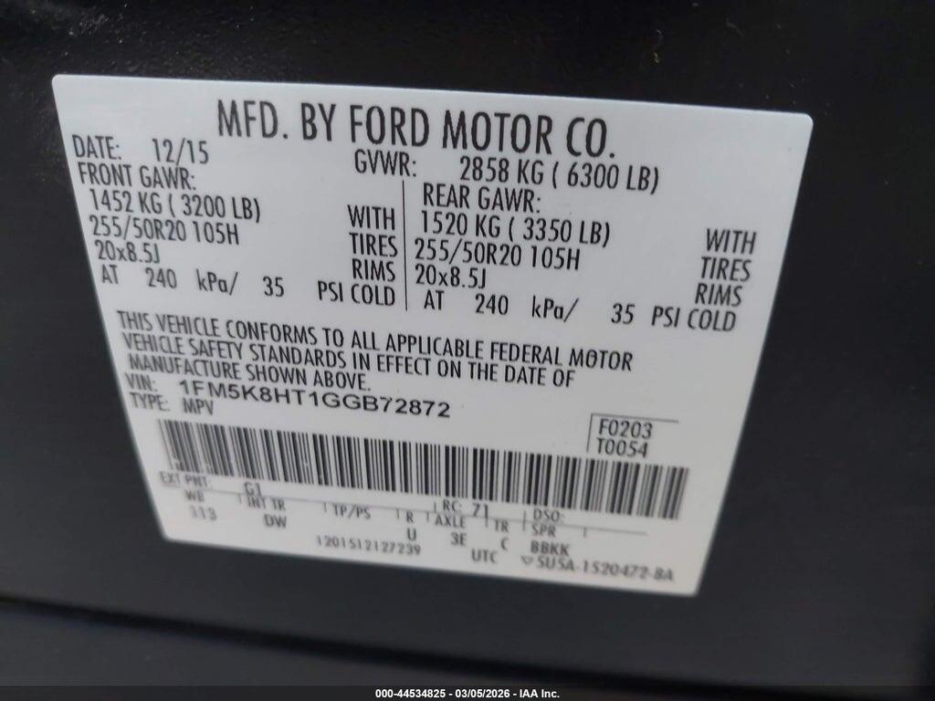 1FM5K8HT1GGB72872 2016 FORD EXPLORER photo no. 9