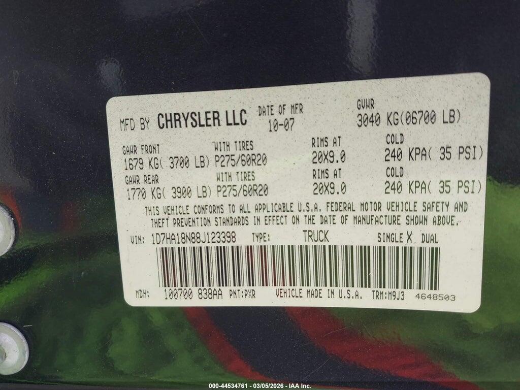 1D7HA18N88J123398 2008 DODGE RAM 1500 photo no. 9
