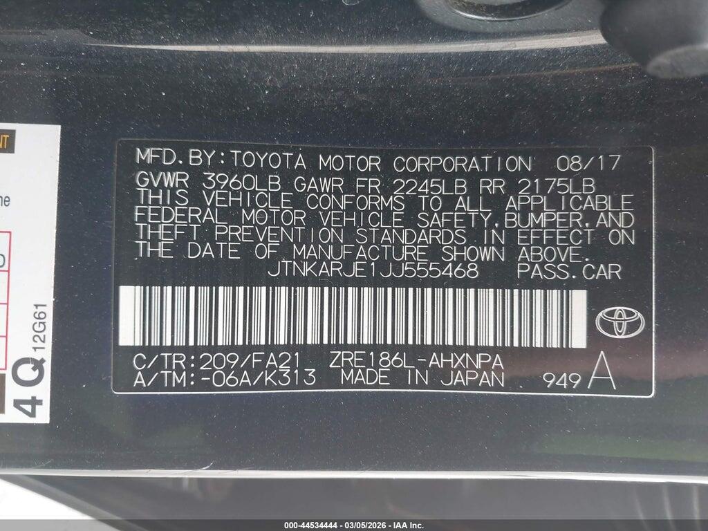 JTNKARJE1JJ555468 2018 TOYOTA COROLLA IM photo no. 9