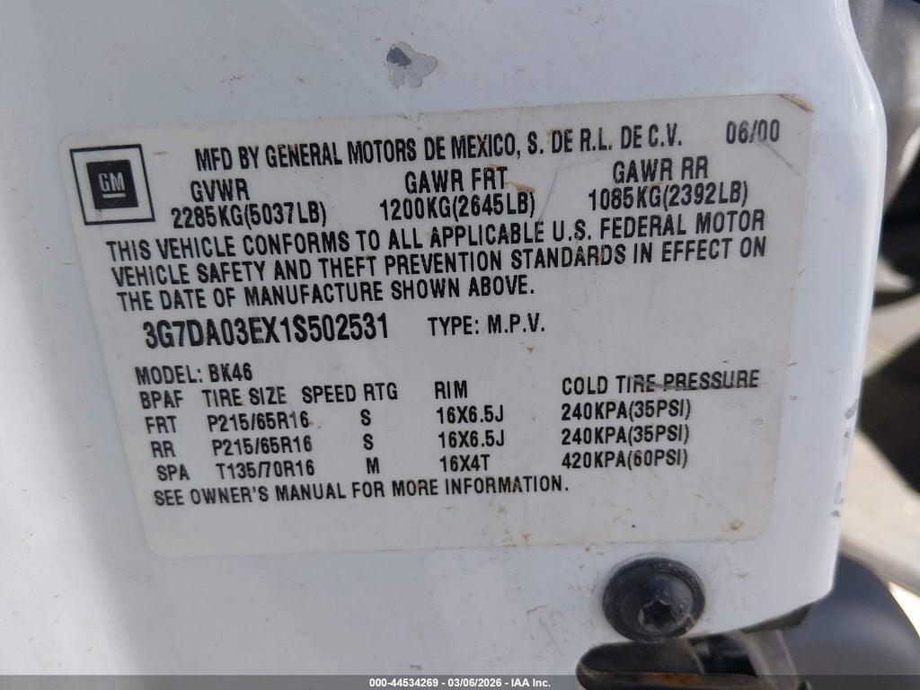 3G7DA03EX1S502531 2001 PONTIAC AZTEK photo no. 9
