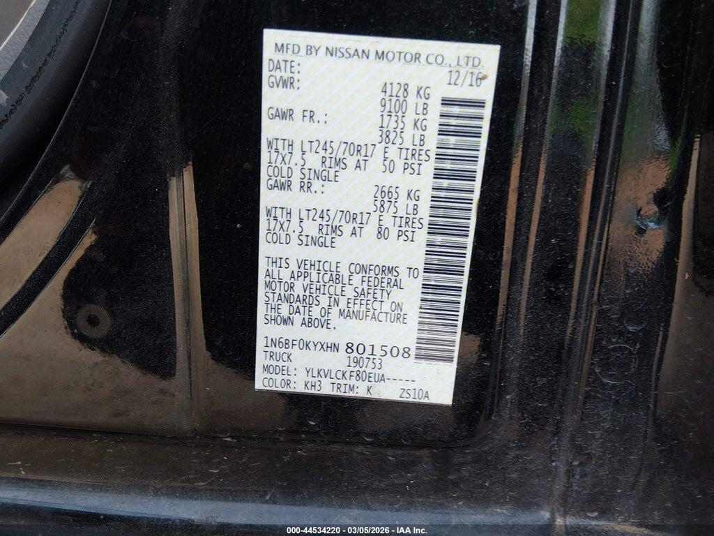 1N6BF0KYXHN801508 2017 NISSAN NV CARGO NV2500 HD photo no. 9