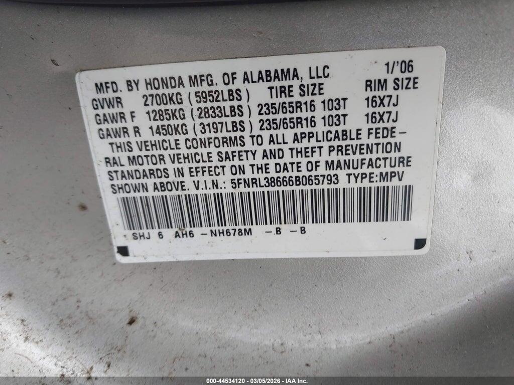 5FNRL38666B065793 2006 HONDA ODYSSEY photo no. 9