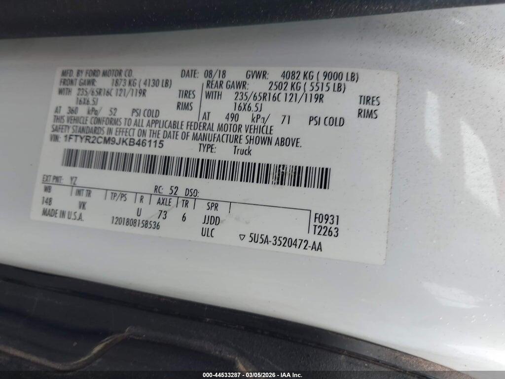1FTYR2CM9JKB46115 2018 FORD TRANSIT-250 photo no. 9