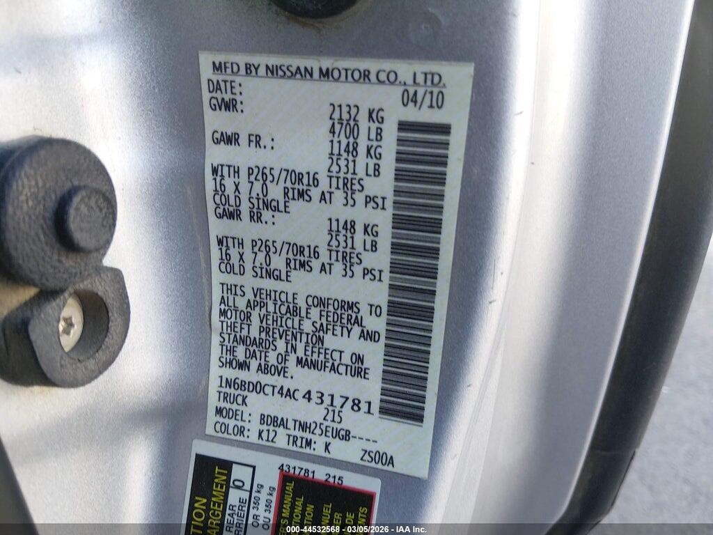 1N6BD0CT4AC431781 2010 NISSAN FRONTIER photo no. 9