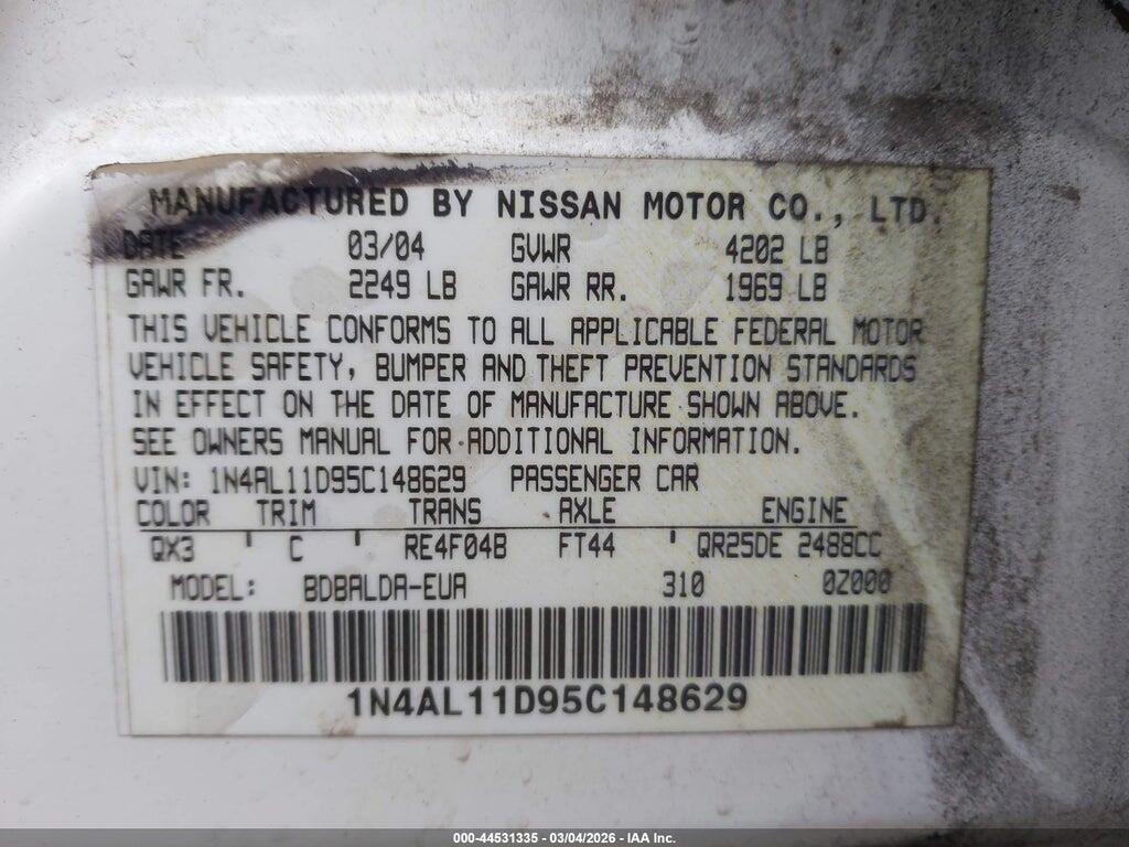 1N4AL11D95C148629 2005 NISSAN ALTIMA photo no. 9