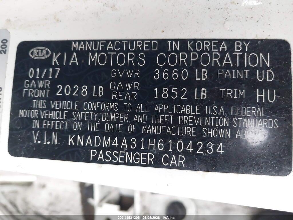 KNADM4A31H6104234 2017 KIA RIO photo no. 9