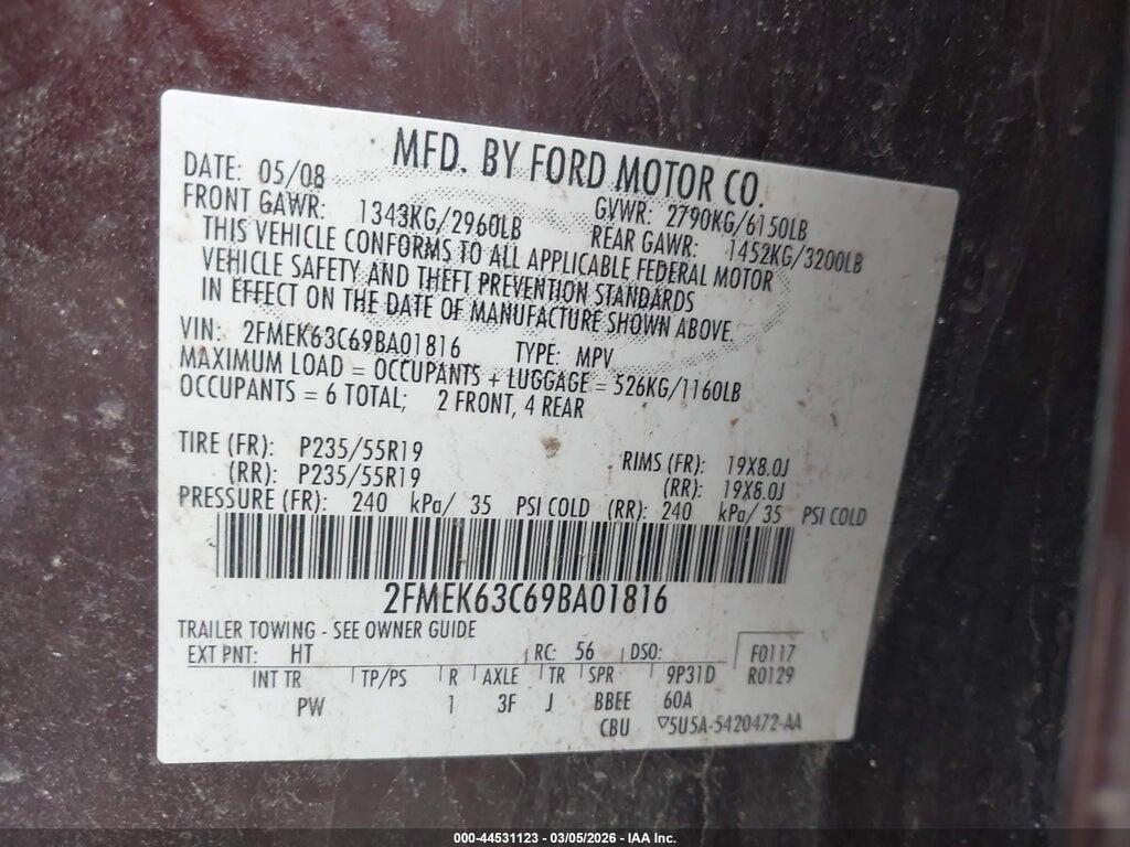 2FMEK63C69BA01816 2009 FORD FLEX photo no. 9