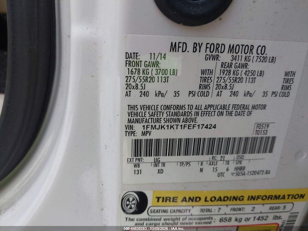 1FMJK1KT1FEF17424 2015 FORD EXPEDITION EL photo no. 9