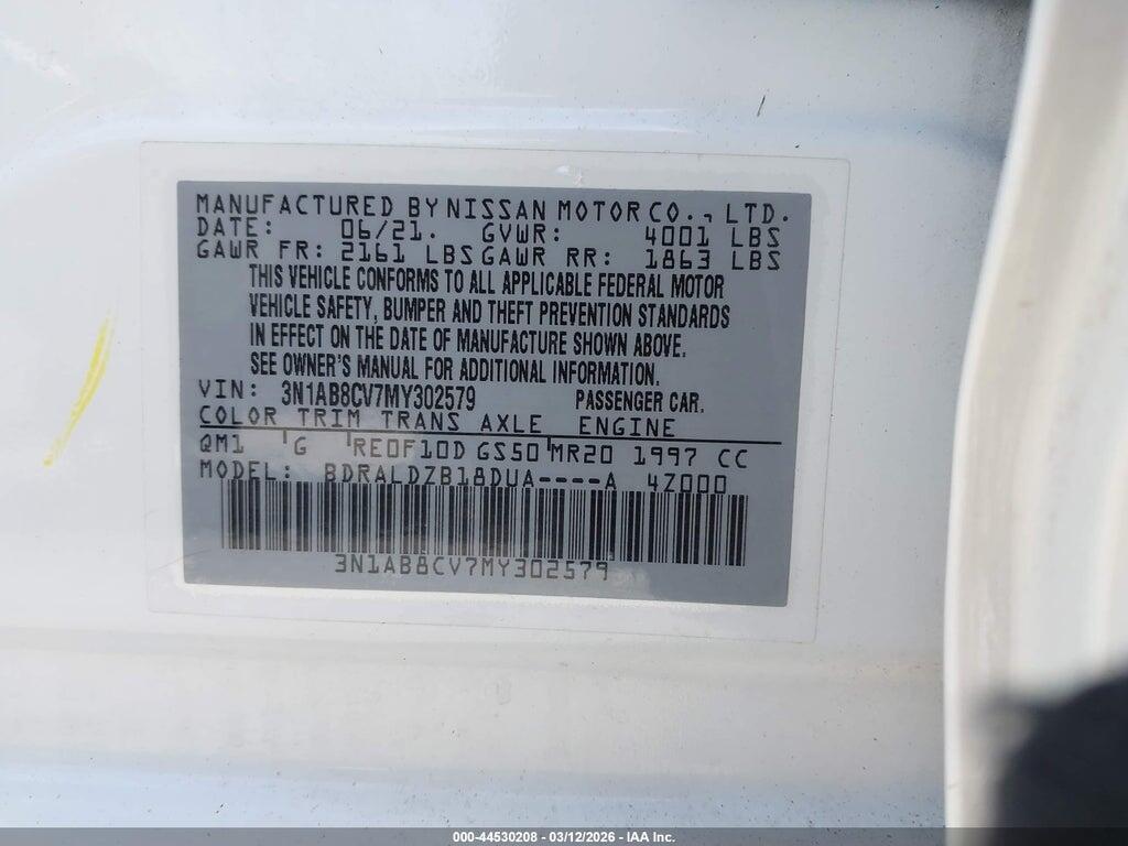 3N1AB8CV7MY302579 2021 NISSAN SENTRA photo no. 9