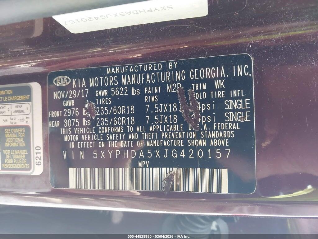 5XYPHDA5XJG420157 2018 KIA SORENTO photo no. 9
