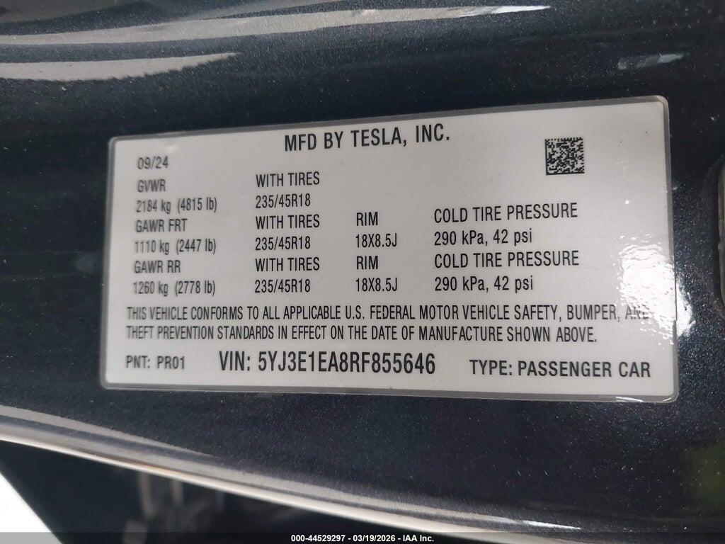 5YJ3E1EA8RF855646 2024 TESLA MODEL 3 photo no. 9