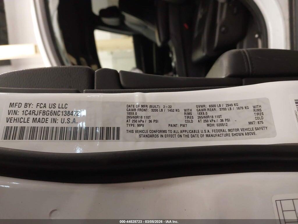 1C4RJFBG6NC138472 2022 JEEP GRAND CHEROKEE WK photo no. 9