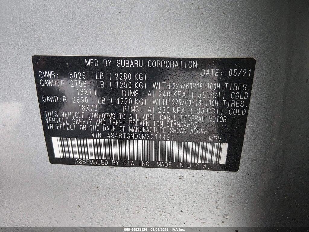 4S4BTGND0M3214491 2021 SUBARU OUTBACK photo no. 9