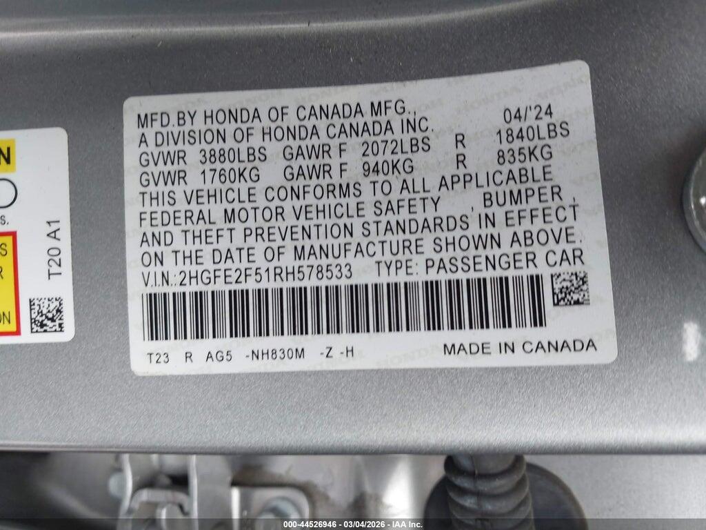 2HGFE2F51RH578533 2024 HONDA CIVIC photo no. 9