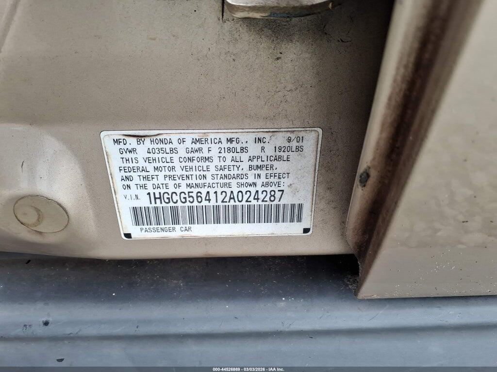 1HGCG56412A024287 2002 HONDA ACCORD photo no. 9