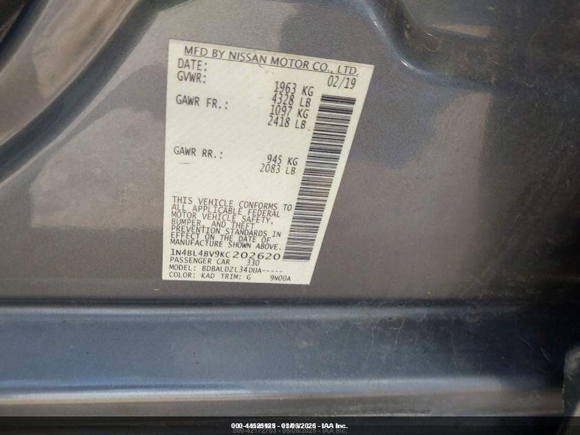 1N4BL4BV9KC202620 2019 NISSAN ALTIMA photo no. 9