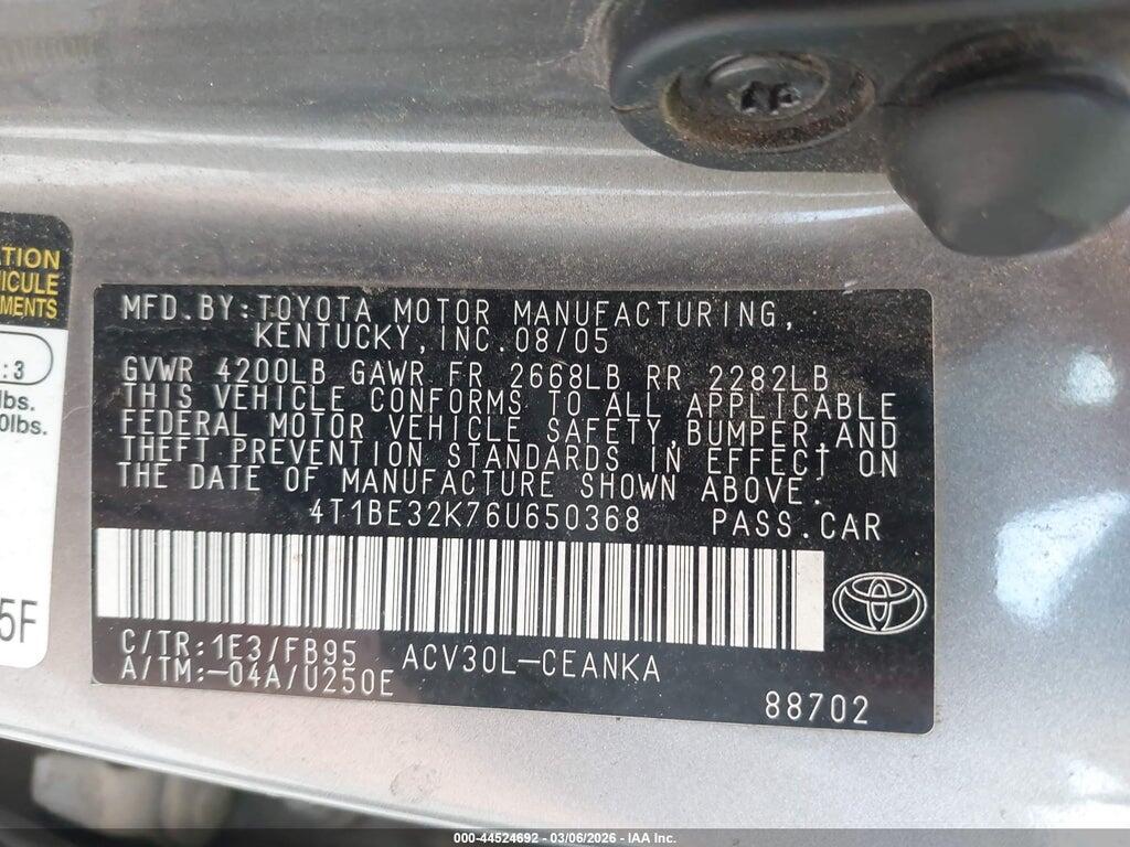 4T1BE32K76U650368 2006 TOYOTA CAMRY photo no. 9