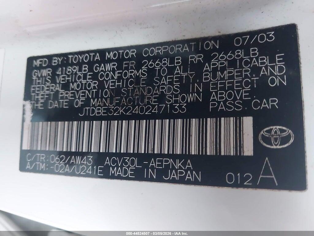 JTDBE32K240247133 2004 TOYOTA CAMRY photo no. 9