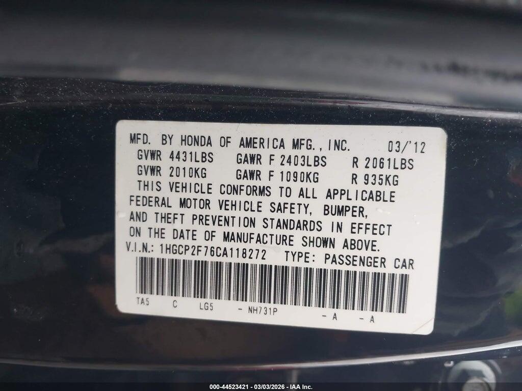 1HGCP2F76CA118272 2012 HONDA ACCORD photo no. 9
