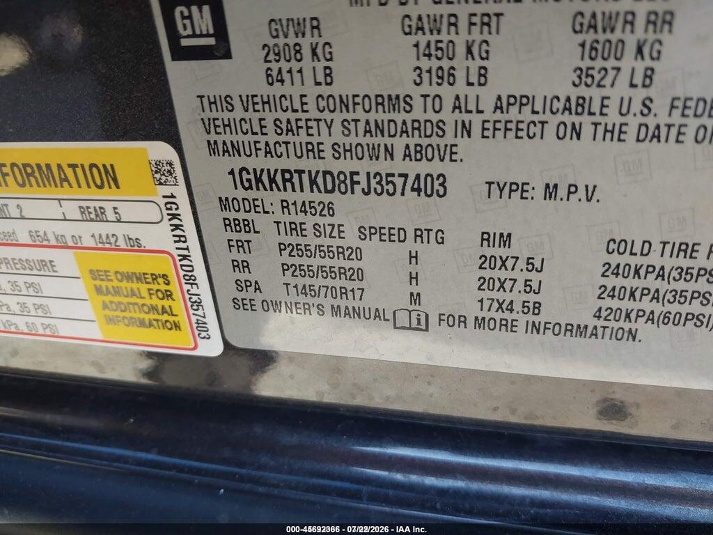 1GKKRTKD8FJ357403 2015 GMC ACADIA photo no. 9