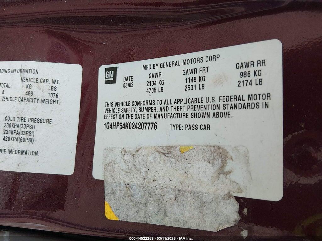 1G4HP54K024207776 2002 BUICK LESABRE photo no. 9