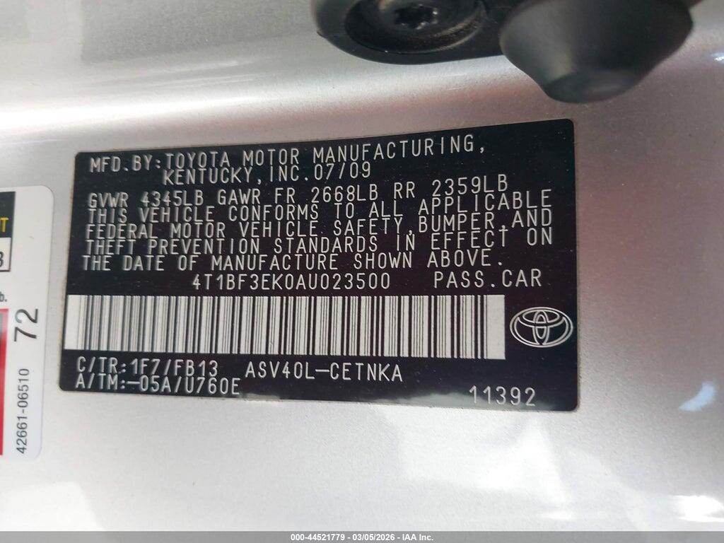 4T1BF3EK0AU023500 2010 TOYOTA CAMRY photo no. 9