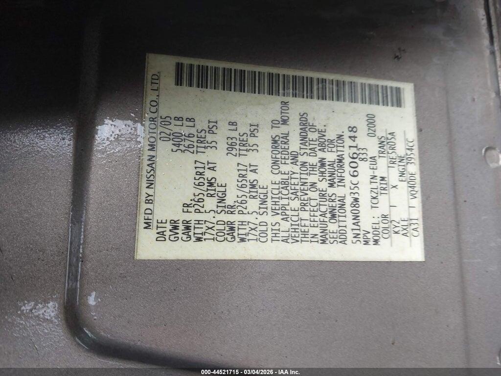 5N1AN08W35C606148 2005 NISSAN XTERRA photo no. 9