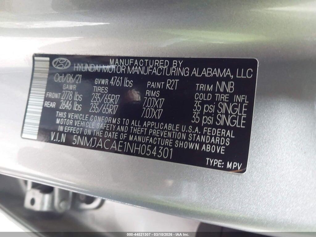 5NMJACAE1NH054301 2022 HYUNDAI TUCSON photo no. 9