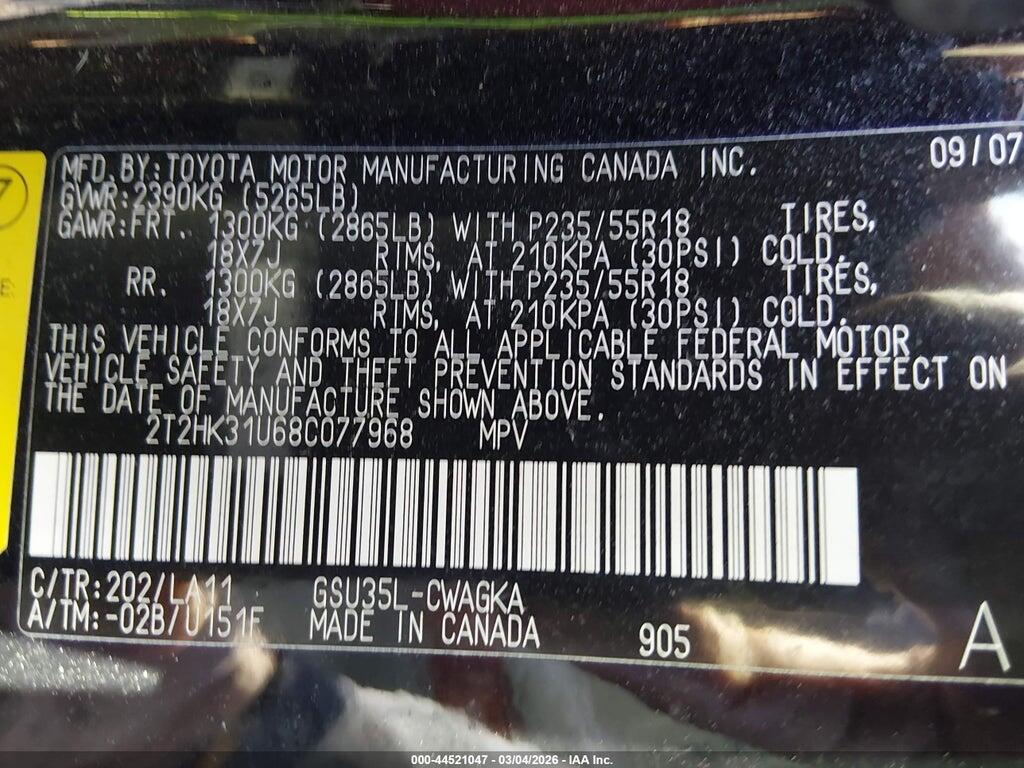 2T2HK31U68C077968 2008 LEXUS RX 350 photo no. 9