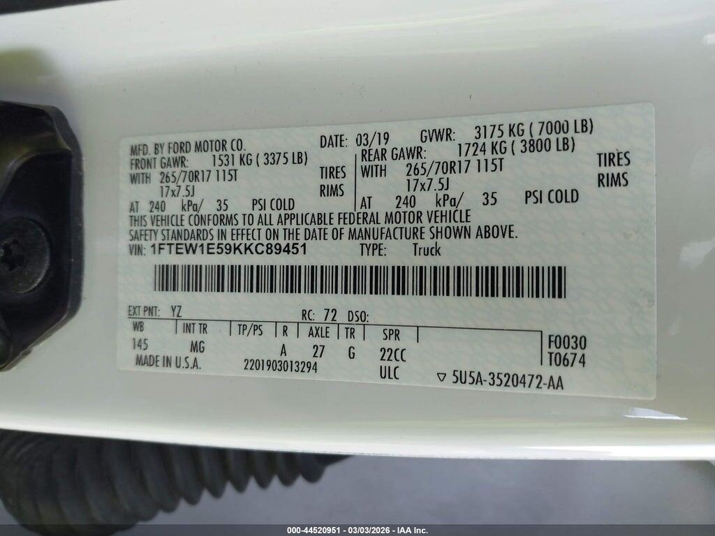 1FTEW1E59KKC89451 2019 FORD F-150 photo no. 9