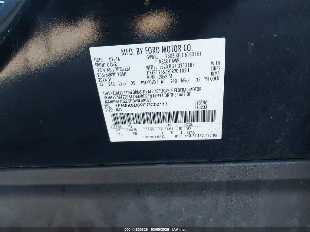 1FM5K8D89GGC00113 2016 FORD EXPLORER photo no. 9