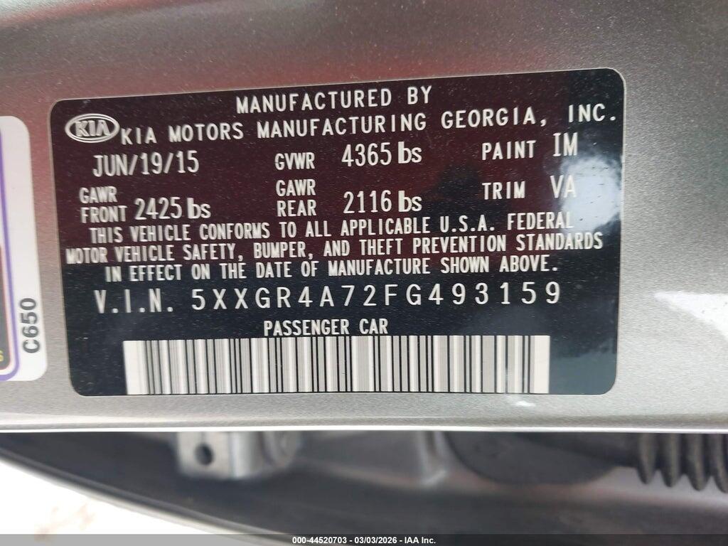5XXGR4A72FG493159 2015 KIA OPTIMA photo no. 9