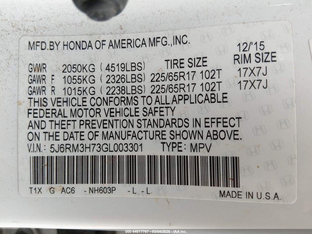 5J6RM3H73GL003301 2016 HONDA CR-V photo no. 9
