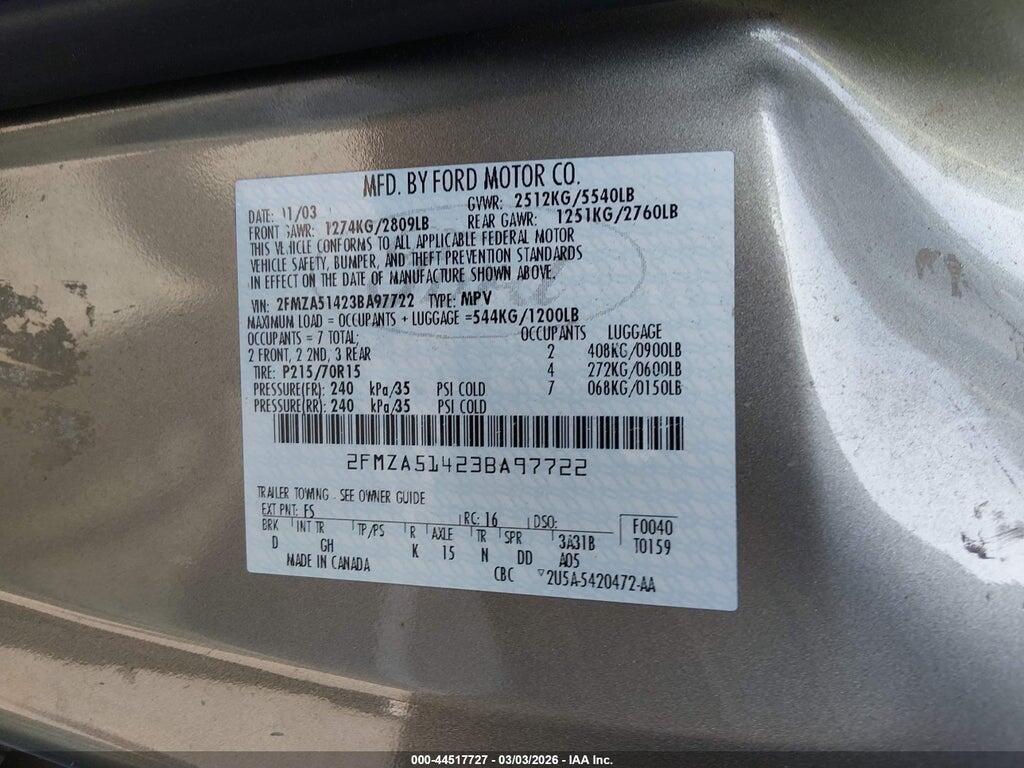 2FMZA51423BA97722 2003 FORD WINDSTAR photo no. 9