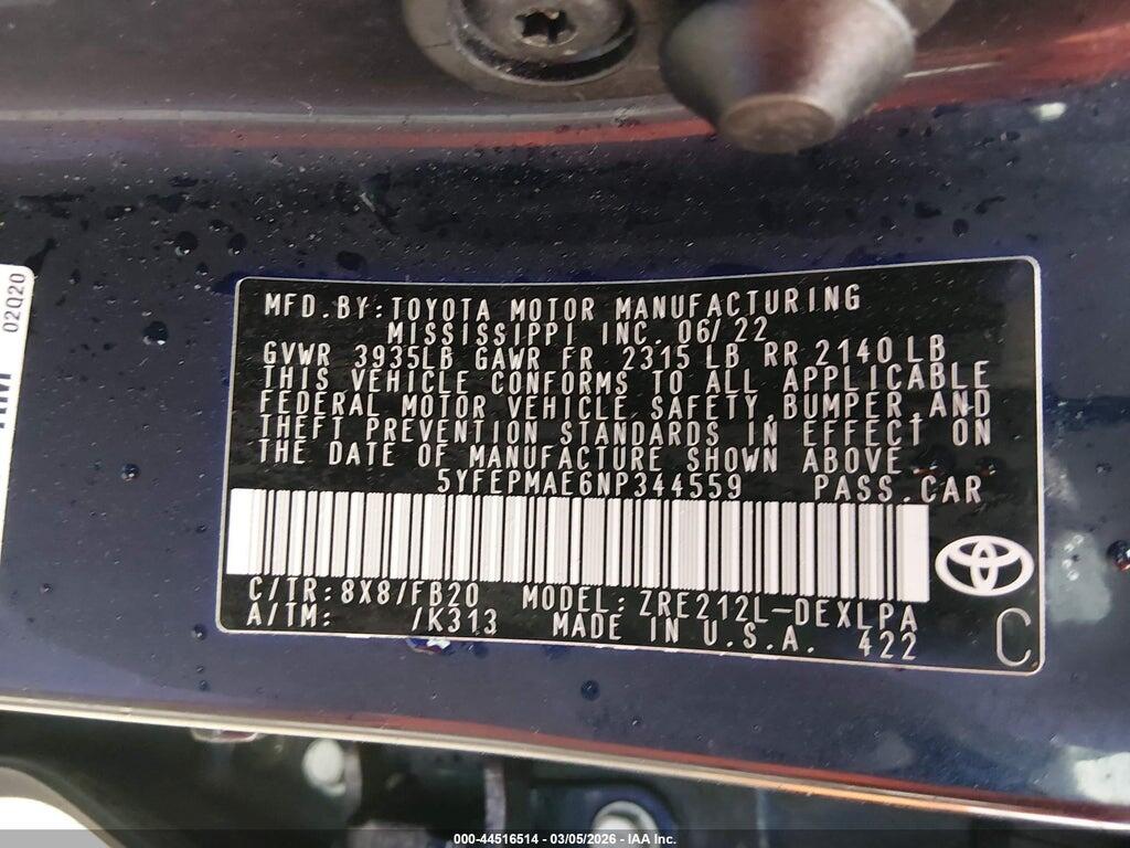 5YFEPMAE6NP344559 2022 TOYOTA COROLLA photo no. 9
