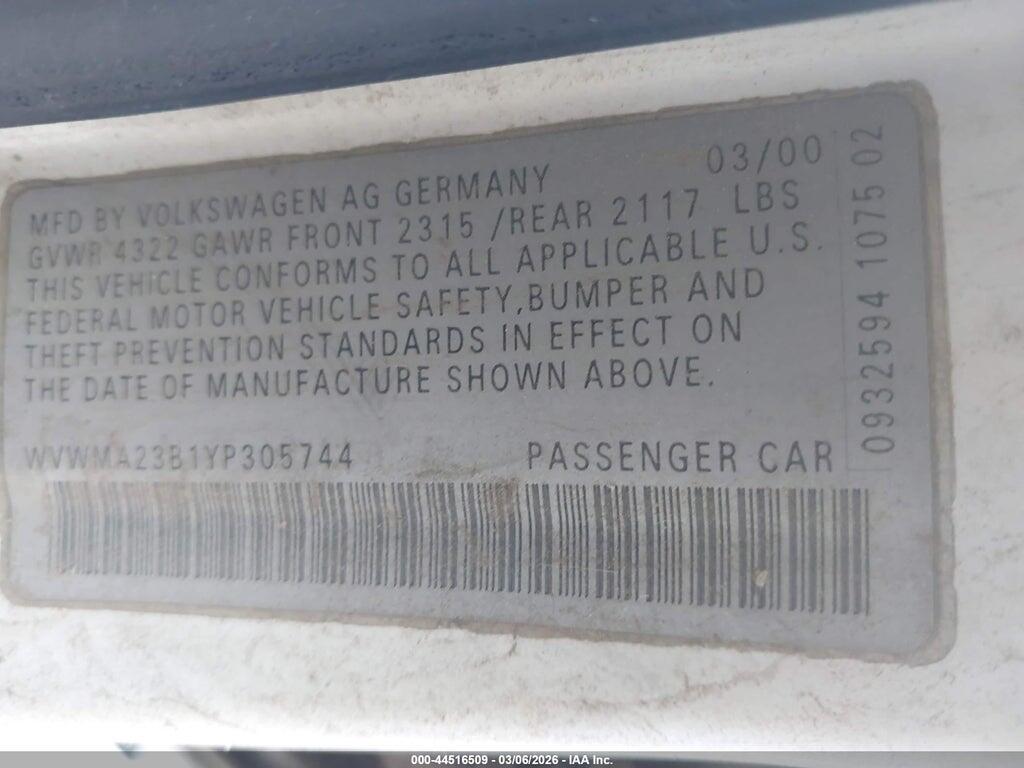 WVWMA23B1YP305744 2000 VOLKSWAGEN PASSAT photo no. 9