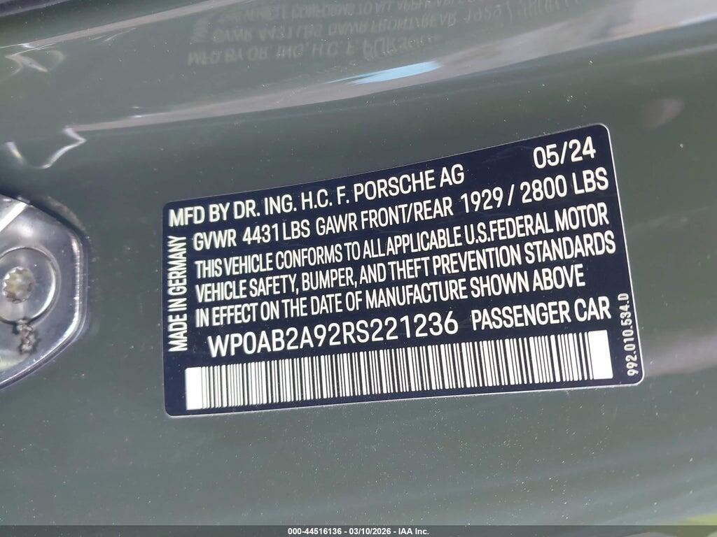WP0AB2A92RS221236 2024 PORSCHE 911 photo no. 9