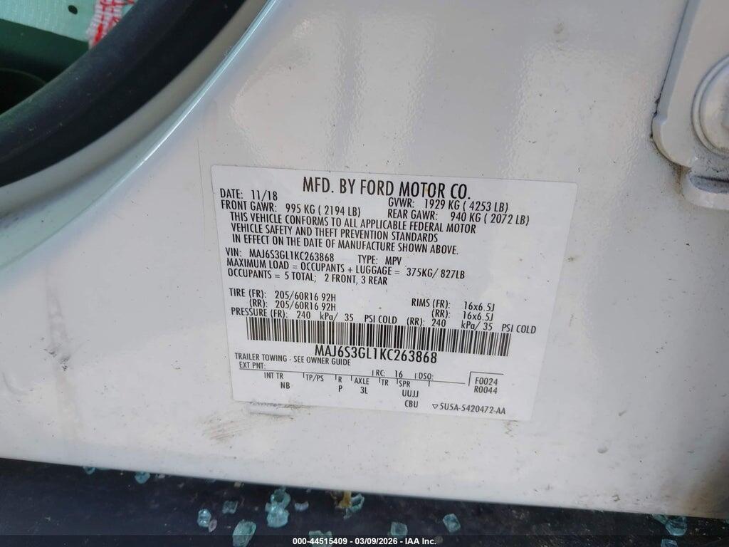 MAJ6S3GL1KC263868 2019 FORD ECOSPORT photo no. 9