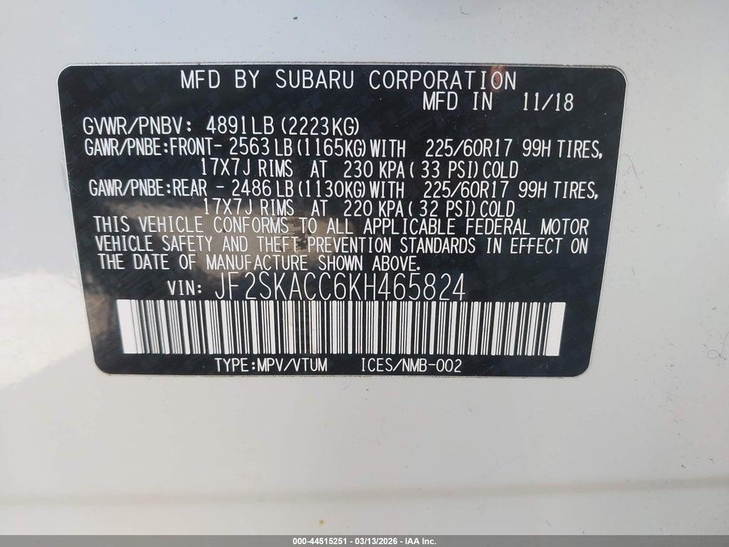 JF2SKACC6KH465824 2019 SUBARU FORESTER photo no. 9