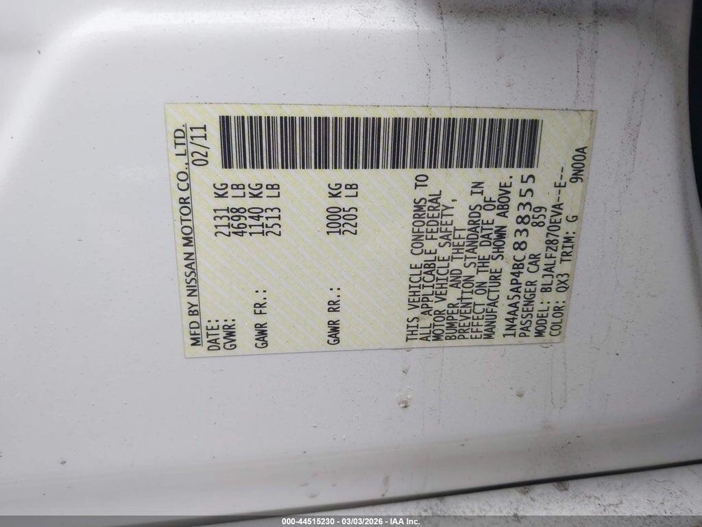 1N4AA5AP4BC838355 2011 NISSAN MAXIMA photo no. 9