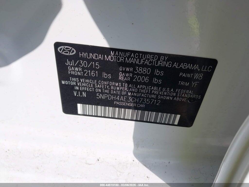 5NPDH4AE3GH735712 2016 HYUNDAI ELANTRA photo no. 9