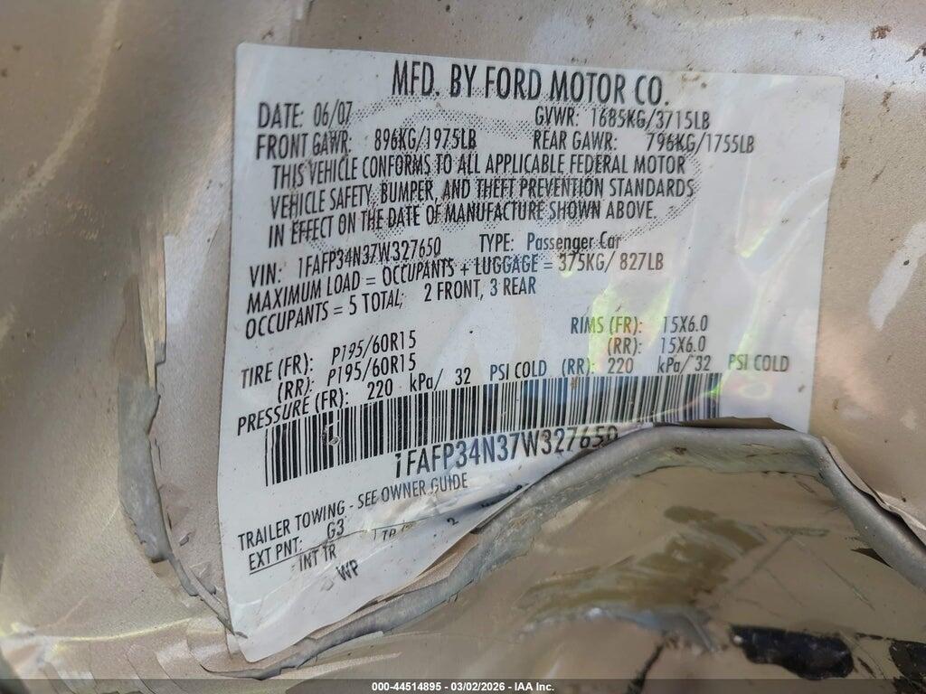 1FAFP34N37W327650 2007 FORD FOCUS photo no. 9